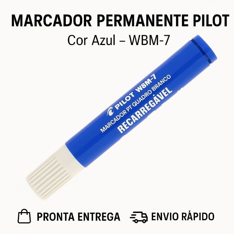 Marcador Pincel para Quadro Branco Pilot WBM-7 Azul - Escrita Suave - Ideal para Escola e Escritório