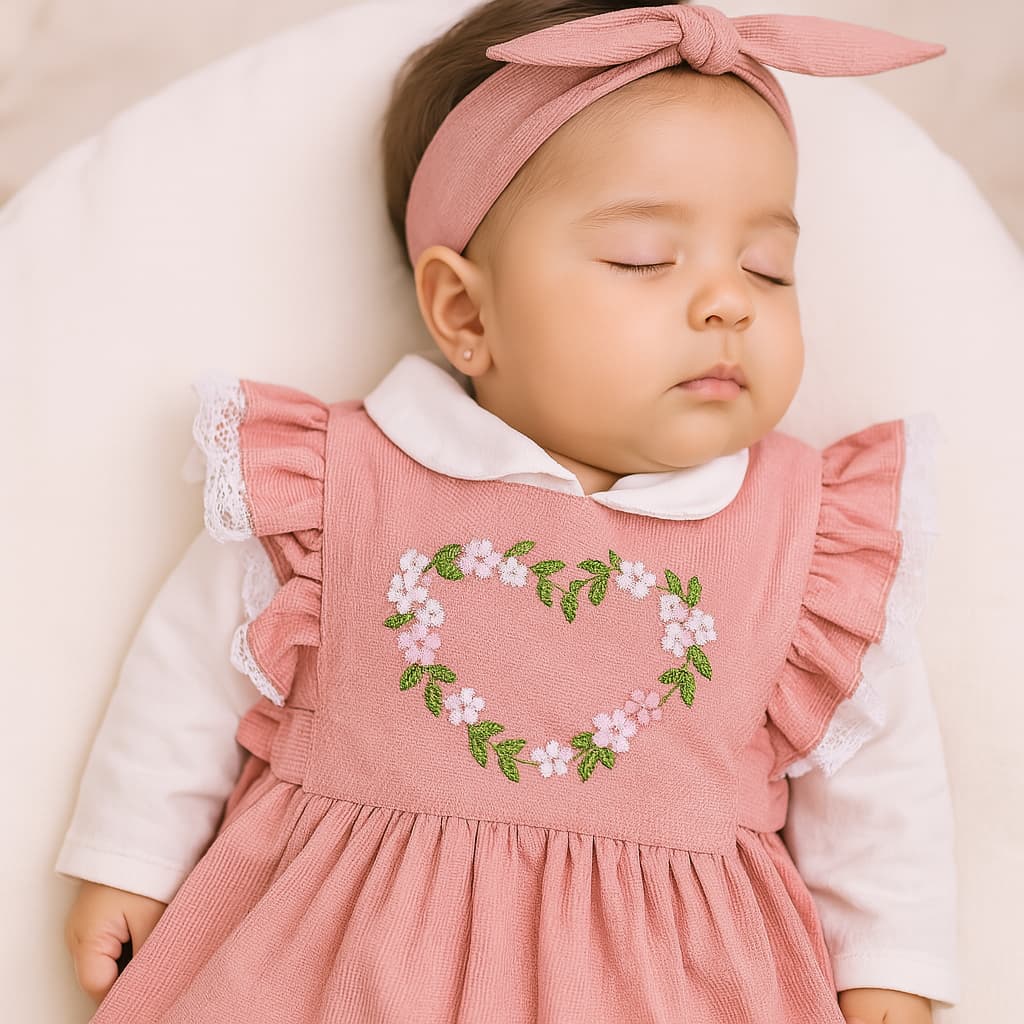 Saída Maternidade Menina 4 Peças C/ Vestido Macacão Manta Tiara 100% Algodão P/ Recém-Nascida Fofa