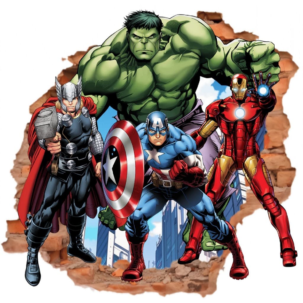Papel de parede AVENGERS - MARVEL (THOR/HULK/CAP.AMÉRICA/HOMEM FERRO) - 85x 85 cm