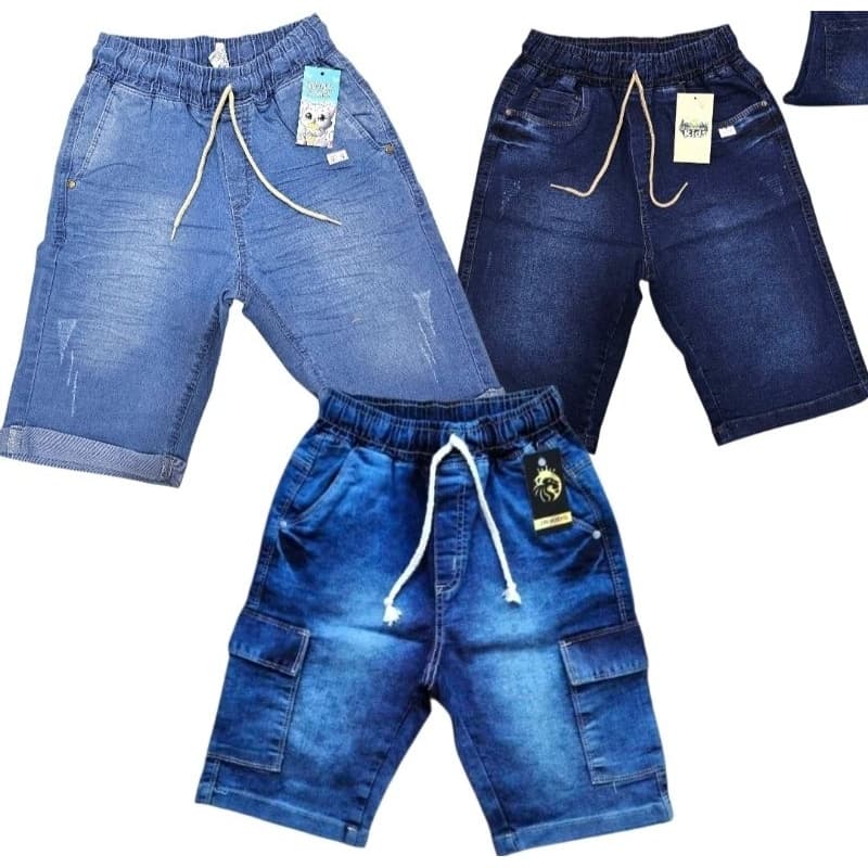 kit com 3 bermuda jeans juvenil com elastico infantil menino no tamanho  8 10 12 14 16  combo com 3 pçs juvenil menino