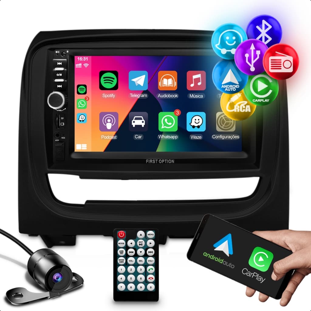 Multimidia Universal Carplay Android Auto 7 Polegadas + Moldura Fiat Palio Strada Siena Weekend