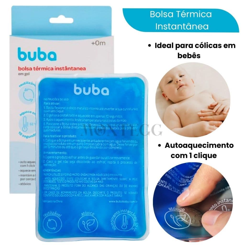 Bolsa Termica em Gel Buba Autoquecimento Instântaneo Alívio Cólicas Dores Bebê Anticólica