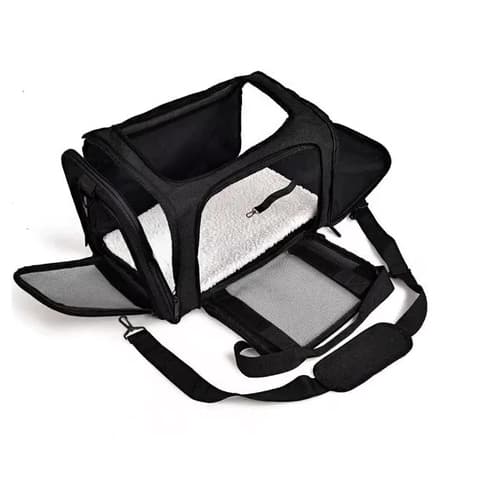 Bolsa Transporte Pet Transversal Cachorro Gato Viagem Passeio Cão Caixa Telado Cor Preta ref: 1844-0