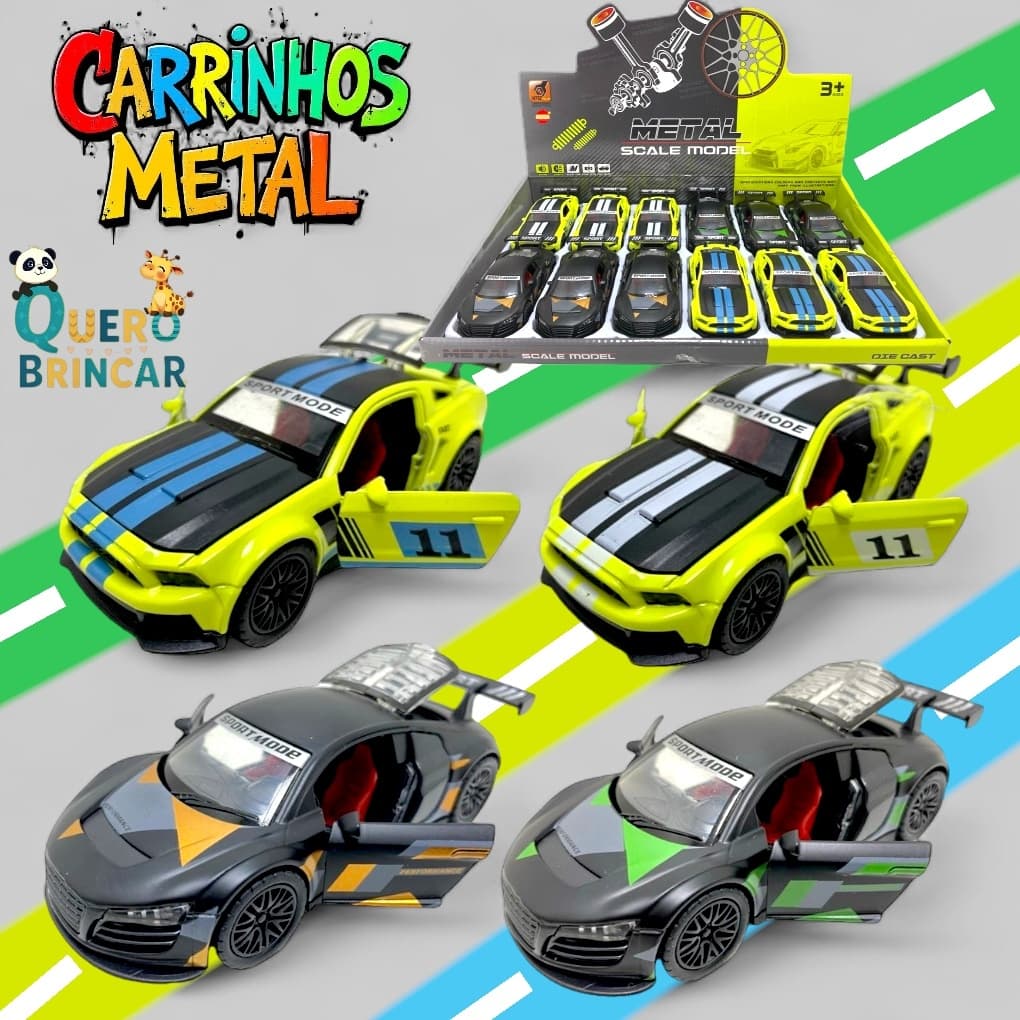 Carrinho Miniatura de Metal com Fricção e Portas que Abrem /GT Colorida para Crianças/Colecionadores