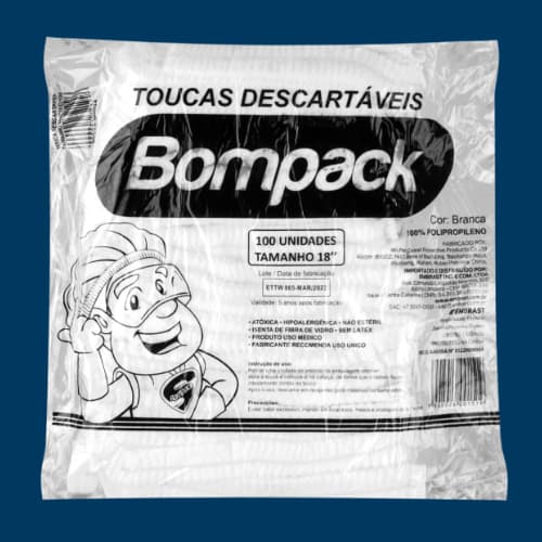 Touca descartável Bompack kit com 2 pacotes