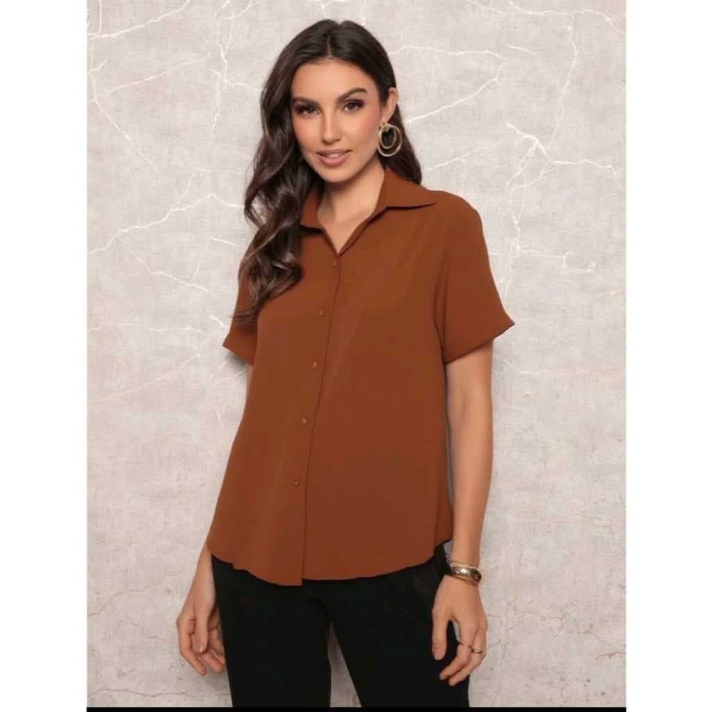 Camisa de tecido duna manga curta feminina moda verão Casual