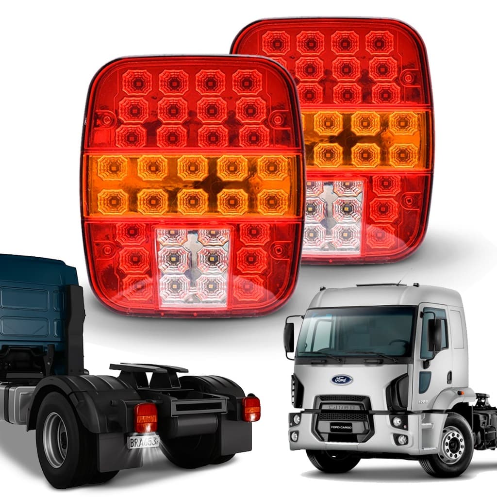Par Lanterna Led Universal Traseira Ford Cargo 1995 a 2005 Marmita 12v/24v Bivolt