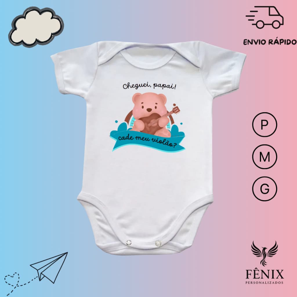 Body De Bebê Personalizado Frases Criativo Infantil Branco Violão