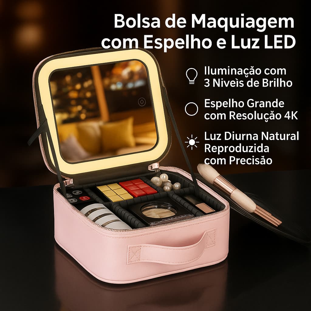 Maleta Maquiagem Profissional COM Espelho e Luz Led  COR ALEATORIA PRONTA ENTREGA