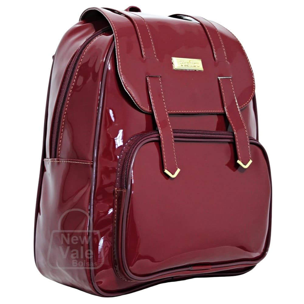 Mochila Feminina Verniz Mochila Reforçada Bolsa Mochilinha Escolar Trabalho Faculdade