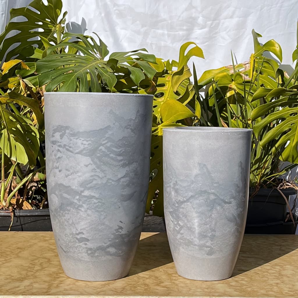 Vaso Planta Sala Decorativo Luxo Moderno kit M + P - Coluna Redonda Ibiza Marmorizada Polietileno  - SANTA PALHA DECOR