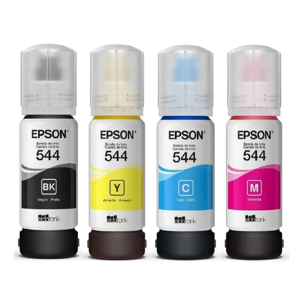 Kit Refil de Tinta  T544 Para Impressora Epson 4 Garrafas Preto Amarelo Ciano Magenta L1110 L3110 L3150 L5190 L3250
