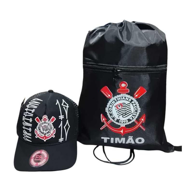 KIT BONÉ DO CORINTHIANS MAIS MOCHILA SACO ACADEMIA CORINTHIANS