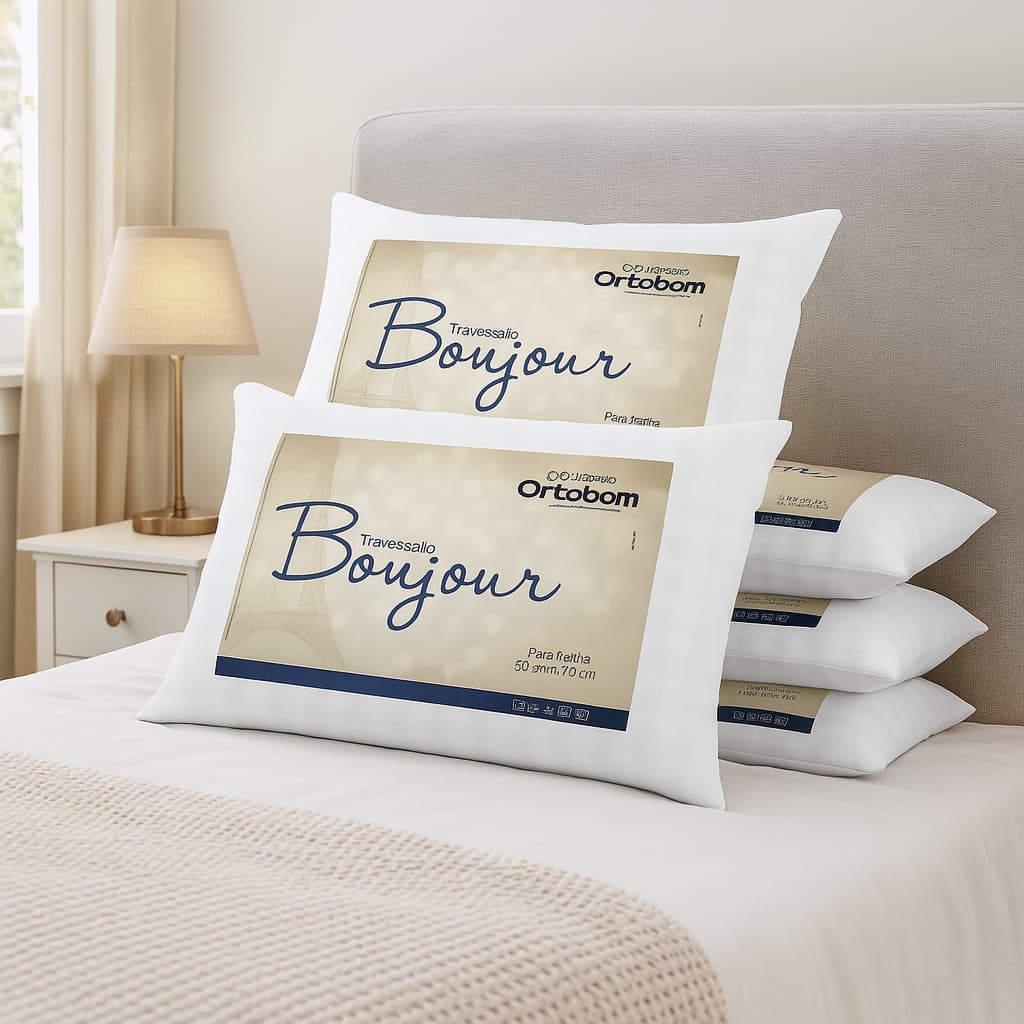 Kit Travesseiro Ortobom Bonjour Antialérgico 50x70cm – Toque Macio | 2 ou 4 Unidades
