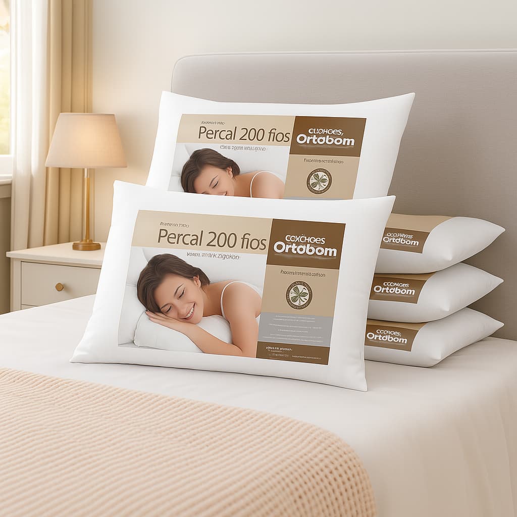 Travesseiro Ortobom Percal 200 Fios 100% Algodão Antialérgico 70x50cm  Kit com 1, 2, 3 ou 4 Unidades