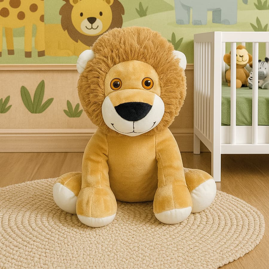 Leão de Pelúcia Safari Baby 30cm Antialérgico – Presente e Decoração para Quarto Infantil