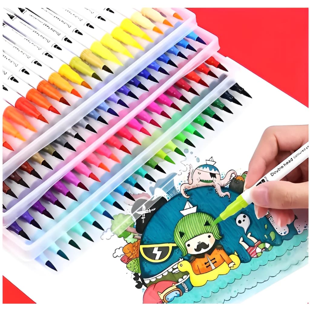 Kit 12/24/36/48 Cores Caneta 2 em 1 Brush Lettering e Ponta Fina Dual Pen Canetinha Colorir Desenho
