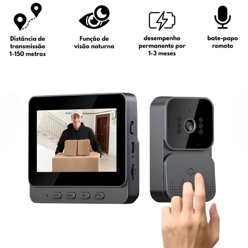 Câmera Vídeo Porteiro Digital com Visão Noturna e Tela IPS de 4.3 polegadas Sem Fio