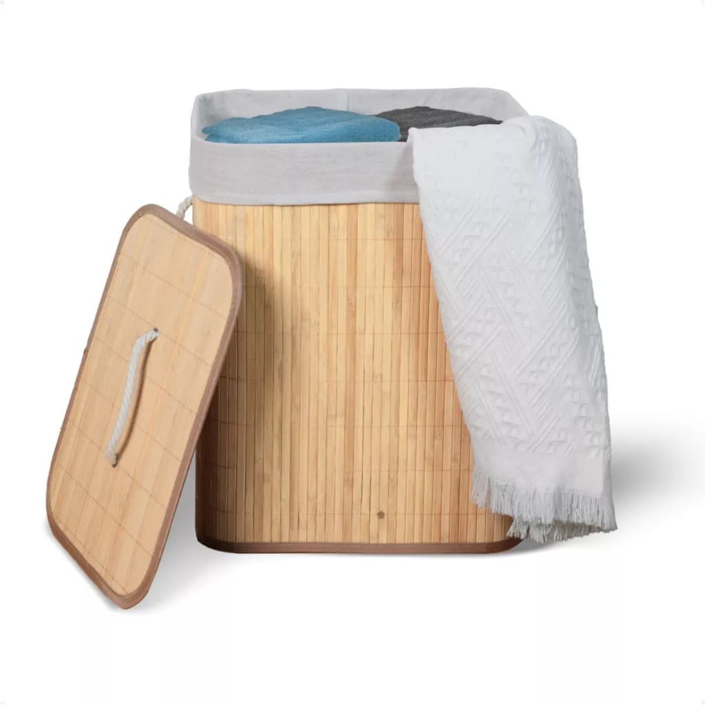 Cesto Multiuso P/ Roupas De Bambu Forrado Retangular
