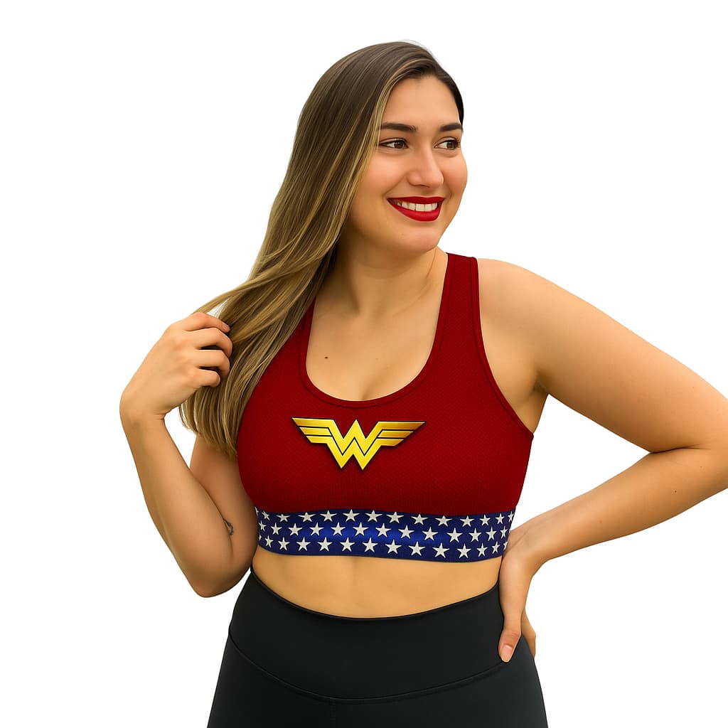 Top Estilo Nadador Mullher Maravilha MM 2.0 Academia Fitness Topper Feminino