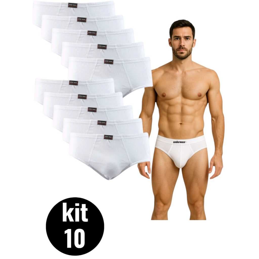 Kit 10 Cueca slip de algodao  com forro algodao SOMENTE NA COR BRANCO