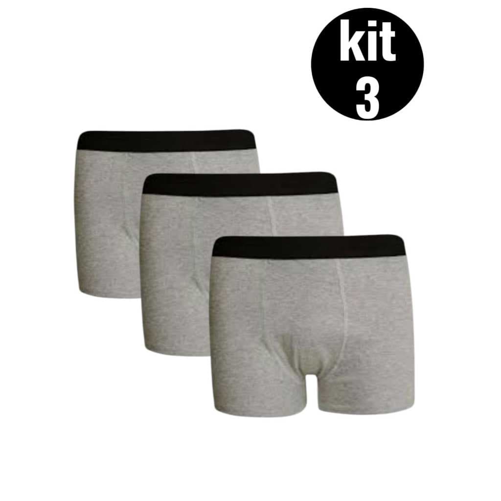 Kit 3 Cueca boxer masculina SOMENTE NA COR CINZA MESCLA