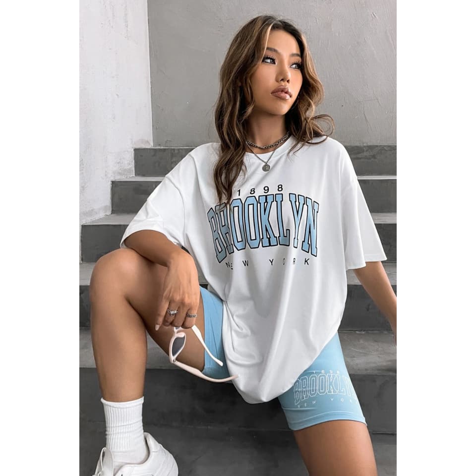 Conjunto Feminino Short Califórnia Camiseta Oversized  academia fitnes Califórnia brookilin Corrida  Bike Treino