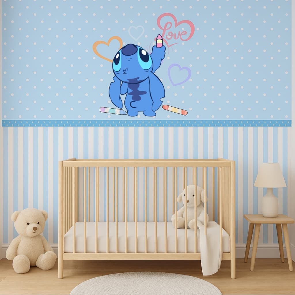 Stitch Papel de Parede Adesivo Para Decorar Quarto Infantil e Bebê - Lavável Fácil Aplicação m²