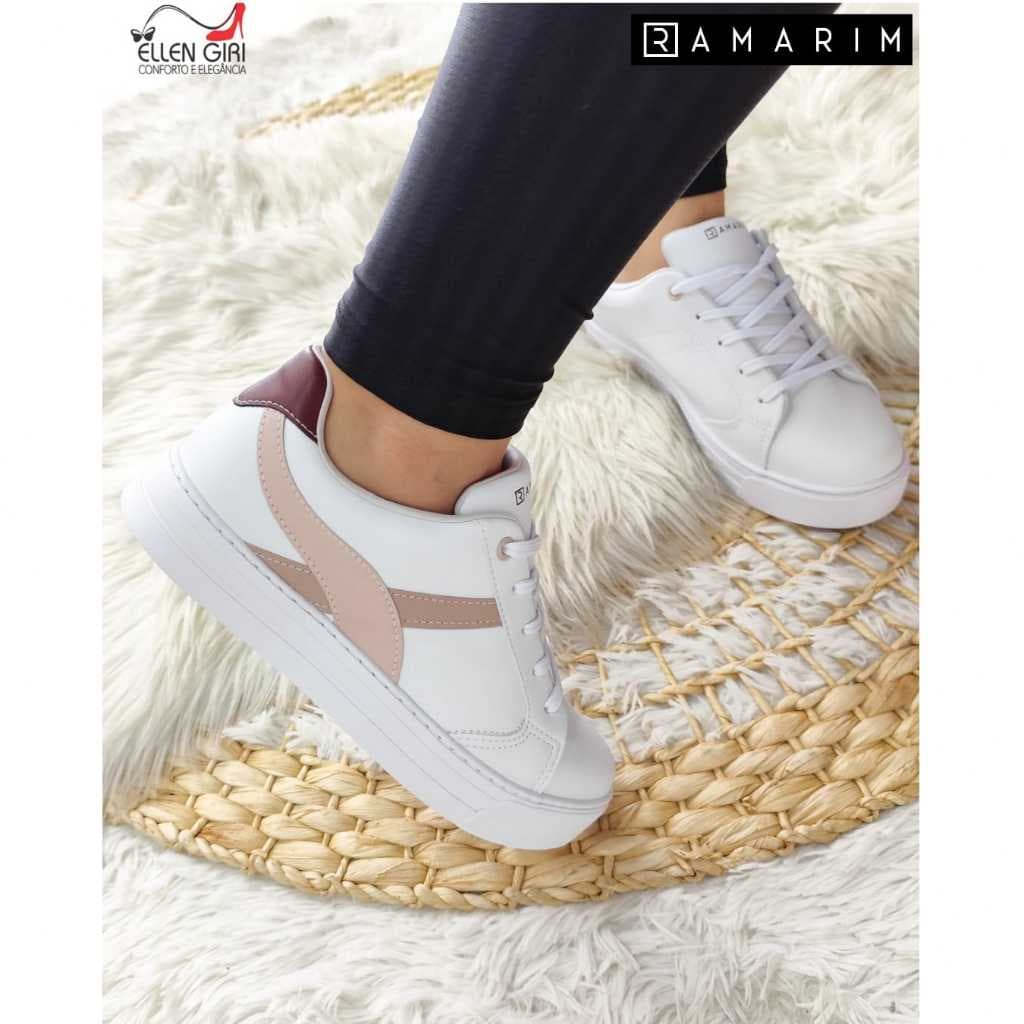 Tênis Feminino Ramarim Casual Confortável Original | Tênis Branco e Bege Estilo Sneaker Plataforma Leve