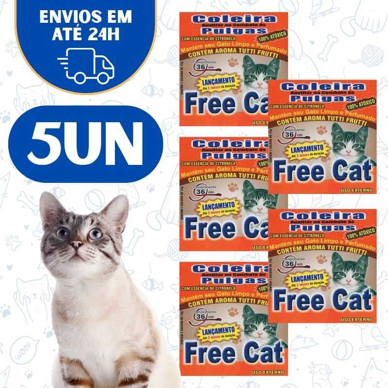 Kit 5 Coleira AntiPulgas Gato Free Cat Free Dog Pet