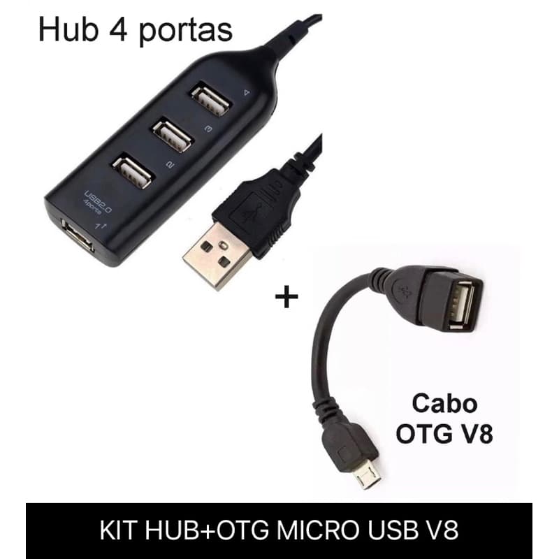 Adaptador Hub 4 Portas Usb 2.0 + Cabo Otg Micro Usb V8 Para Celular Macbook notebook