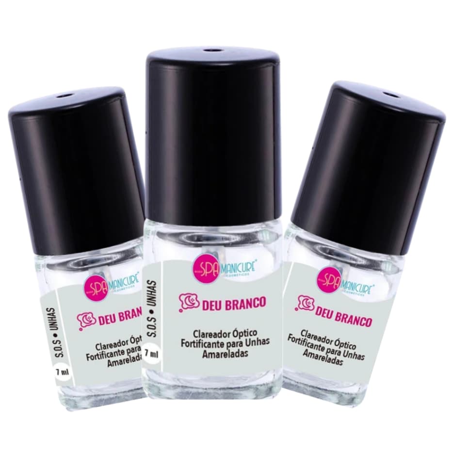 Kit 3 Esmalte Deu Branco 7ml Spa Manicure – Clareador Óptico e Fortalecedor para Unhas Amareladas