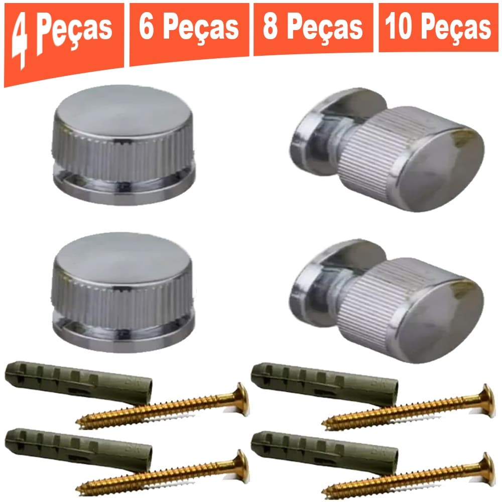 Kit Botão Suporte Frances Para Espelho Vidro Bucha Parafuso