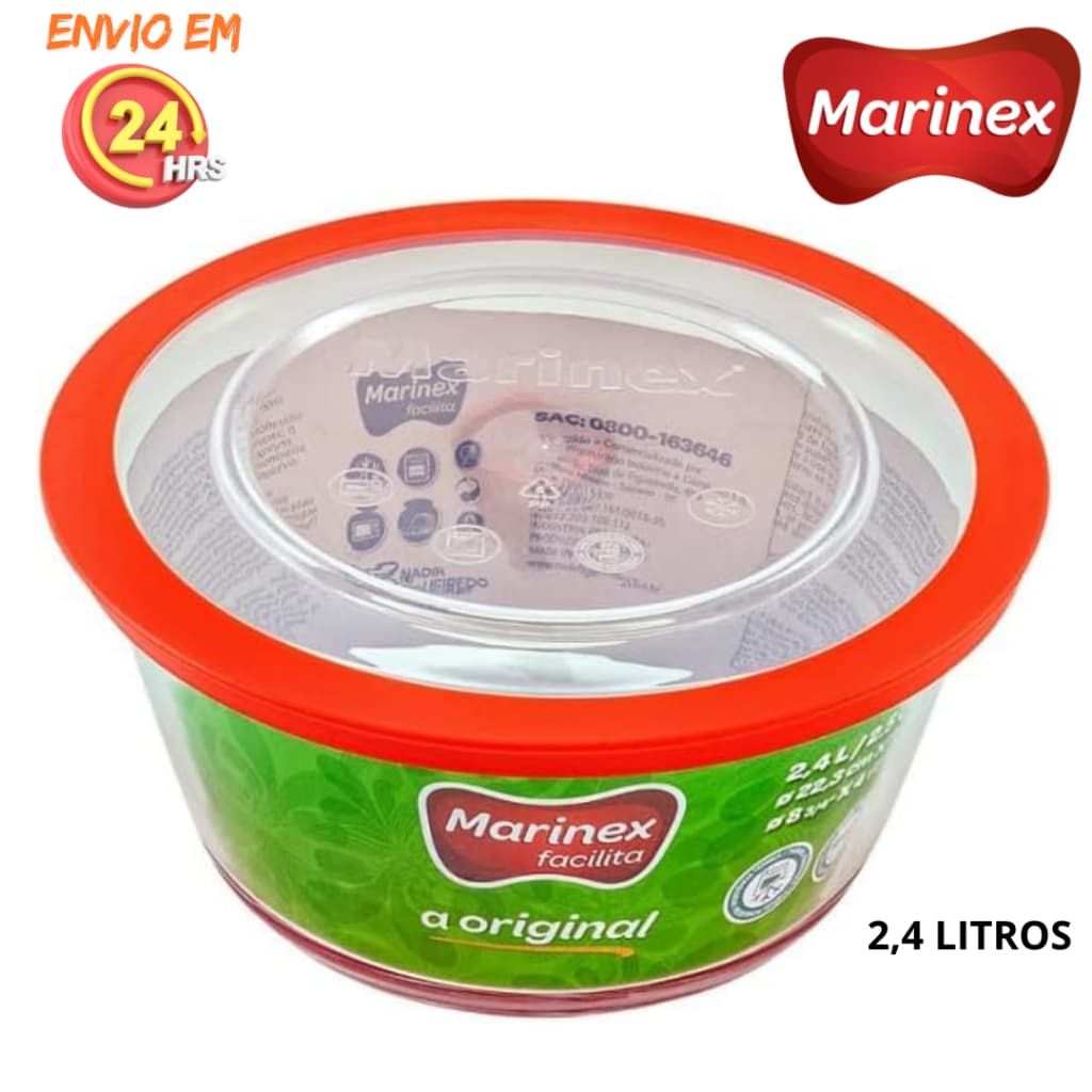 Tigela de Vidro Marinex Redonda com Tampa 2,4L Original – Tampa Transparente – Linha Facilita