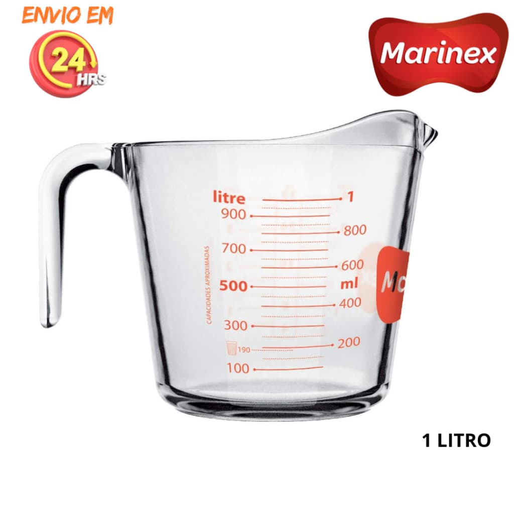Jarra medidora 1Lt Marinex Transparente Graduada com alça.