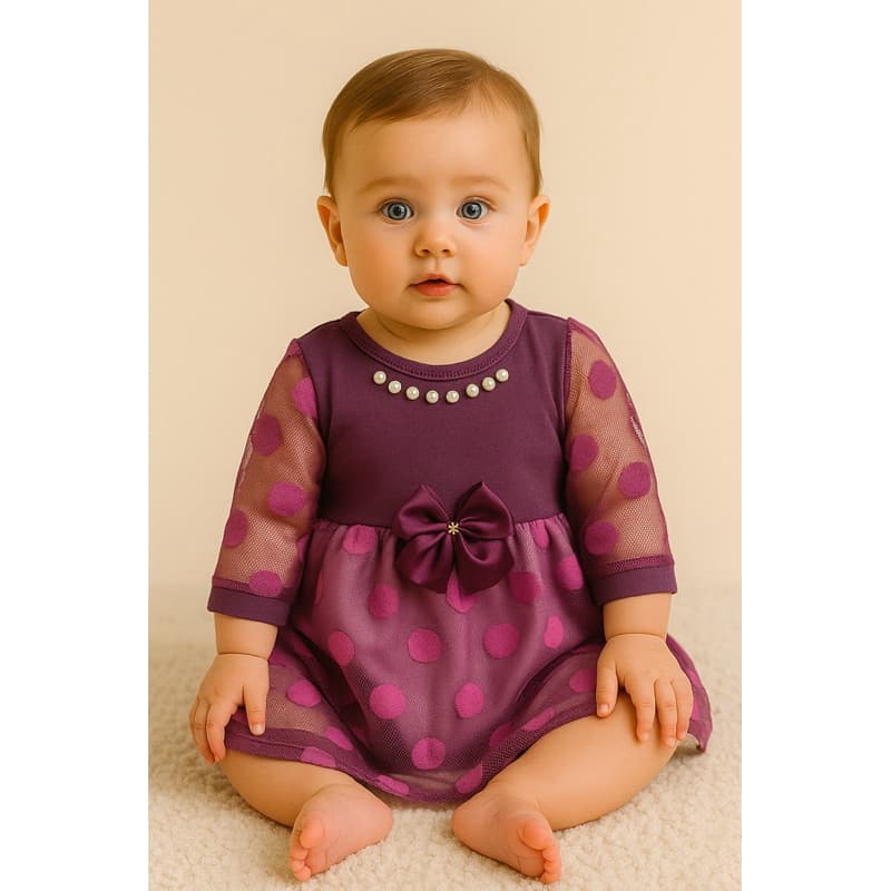 Vestido de Renda manga longa para Bebê Vestido poá luxo