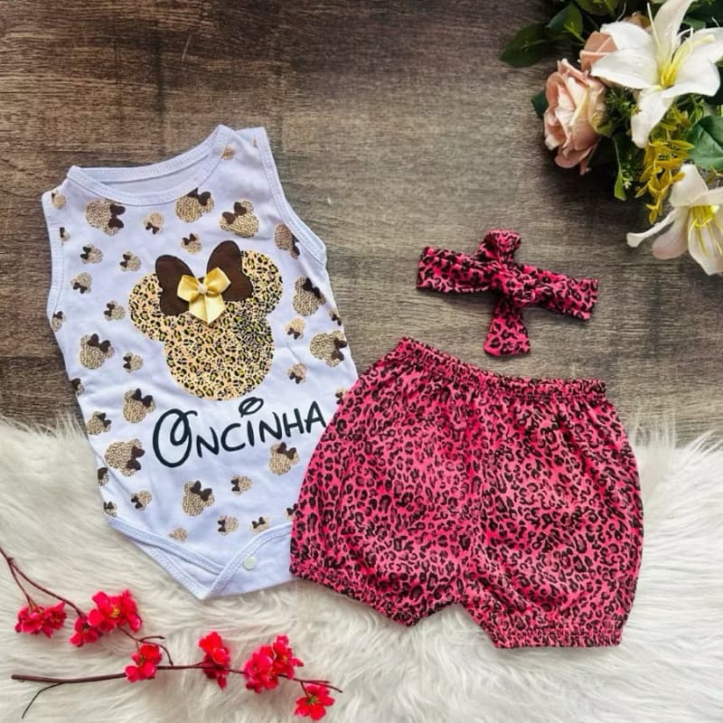 Conjunto Kit para bebê oncinha Faixa de bebê Kit 3 peças com faixa de cabelo Mêsversário