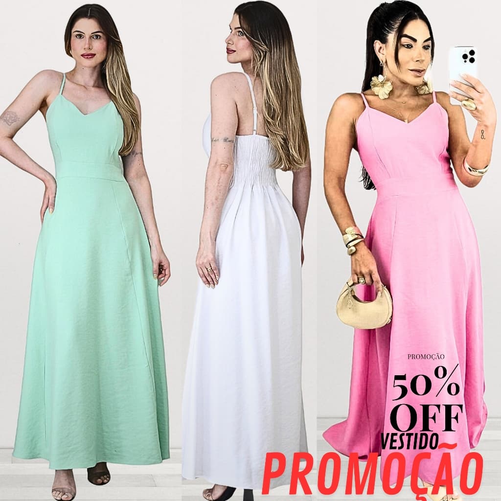 Vestido Longo feminino de Alça Com Bojo Alfaiateria Marrant Elegante Luxo M G  Promoção