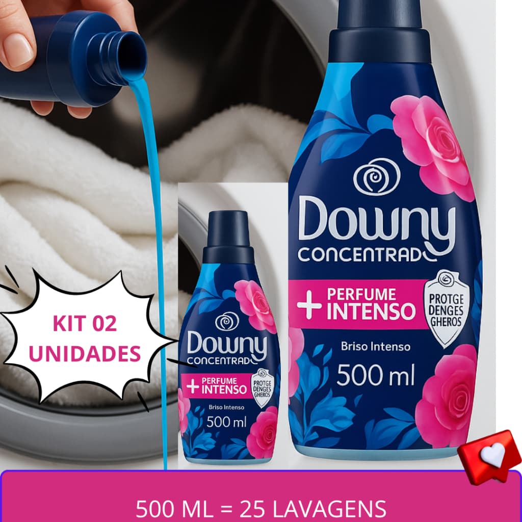 Amaciante Downy 500ml Brisa Intenso – Perfume Prolongado e Toque de Spa em Suas Roupas! KIT 02 UNIDADES