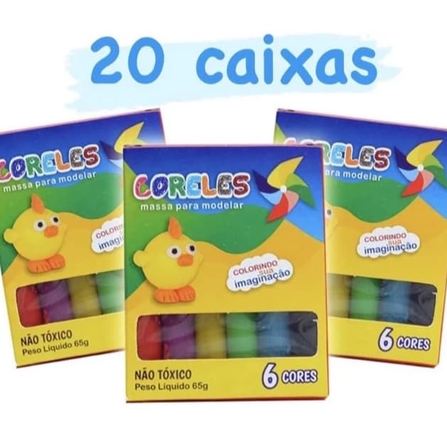 Kit 20 Caixas Massinha de Modelar 65g com 6 Cores Kit Festa Lembracinhas Intantil Alcalex