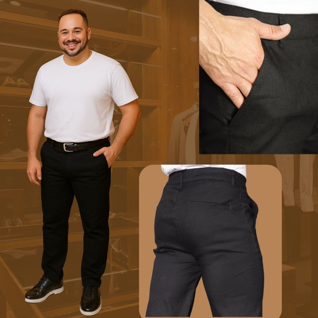 Calça Plus Size Masculina Alfaiataria Sarja com Lycra Tamanhos Especiais