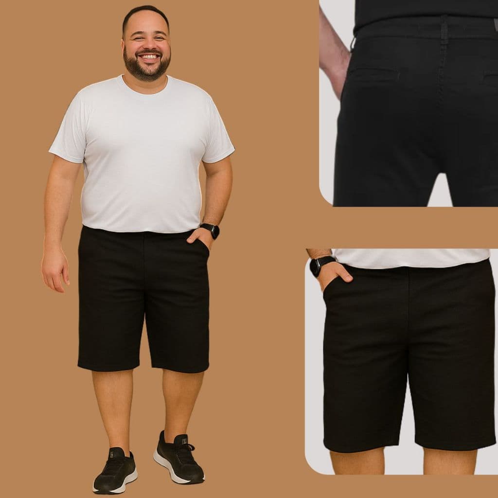 Bermuda Masculina Plus Size Sarja Preta Com Lycra Alfaiataria Social Qualidade Premium