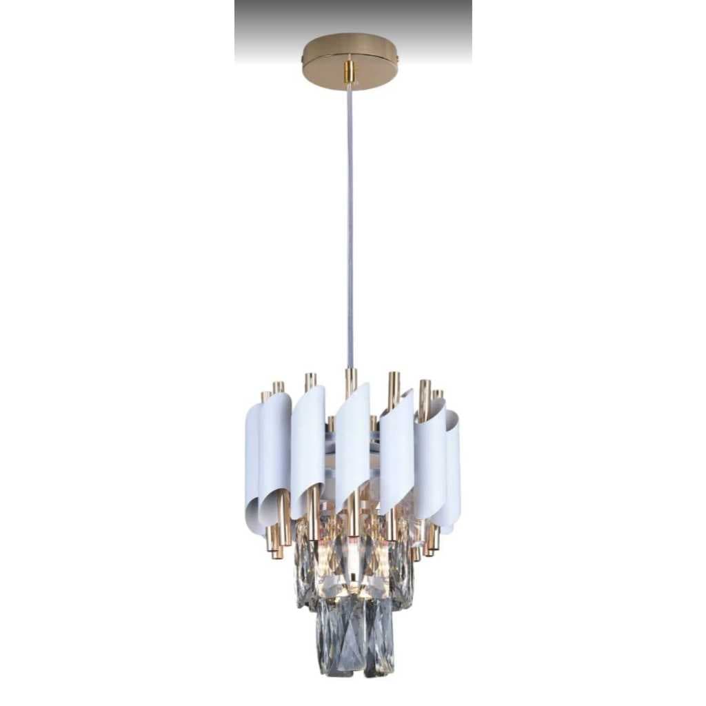 Lustre Pendente Redondo 20x26cm Metal e Cristal Transparente - Sindora Novidade