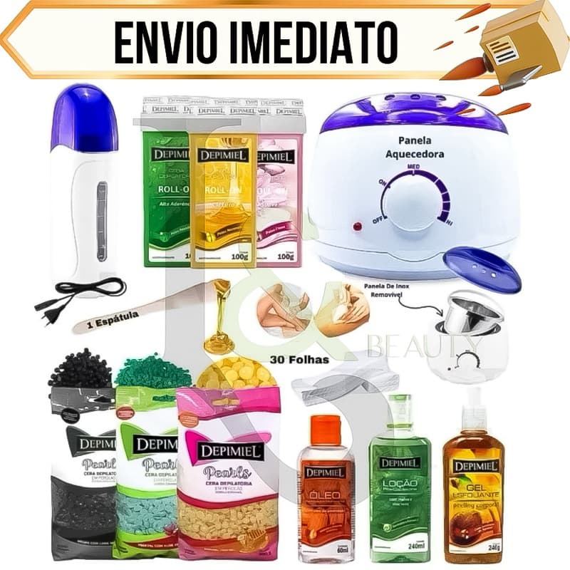 Kit Panela De Cera Aquecedor Roll On Depilação Caseira Kit Completo N 1