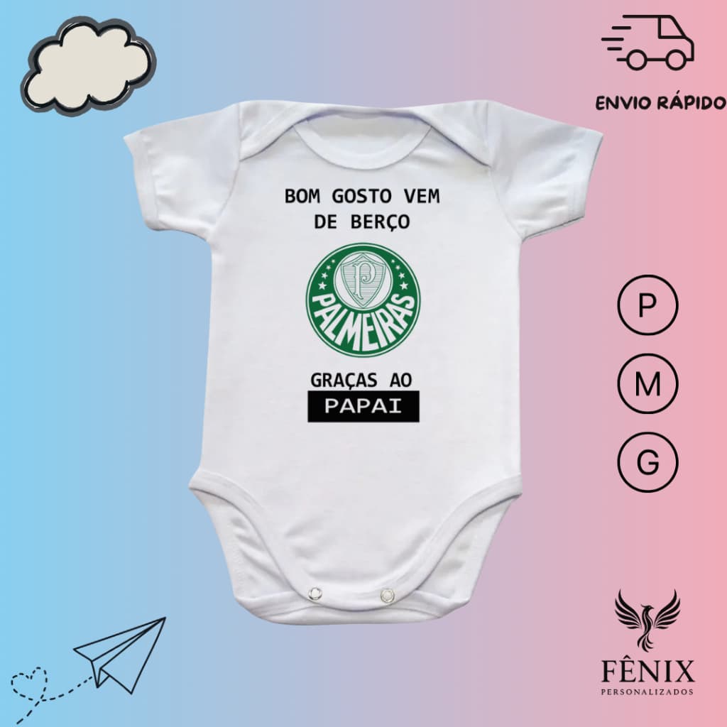 Body De Bebê Personalizado Time Palmeiras Criativo Mamãe Papai Vovó Vovô Titia Titio