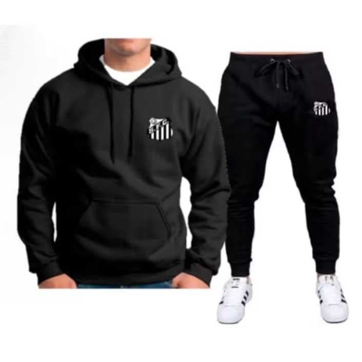 Conjunto Moletom Santos Blusa Capuz Canguru Calça Punho Abrigo