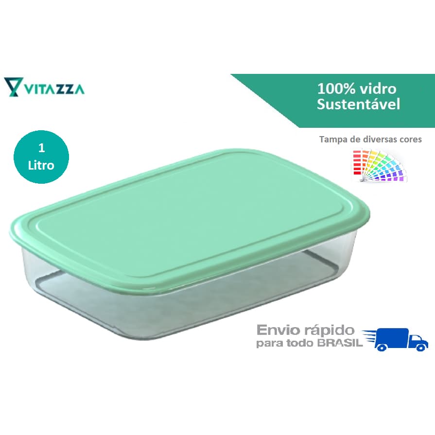Pote Tigela Vidro Retangular Com Tampa Plástica 1L Vitazza