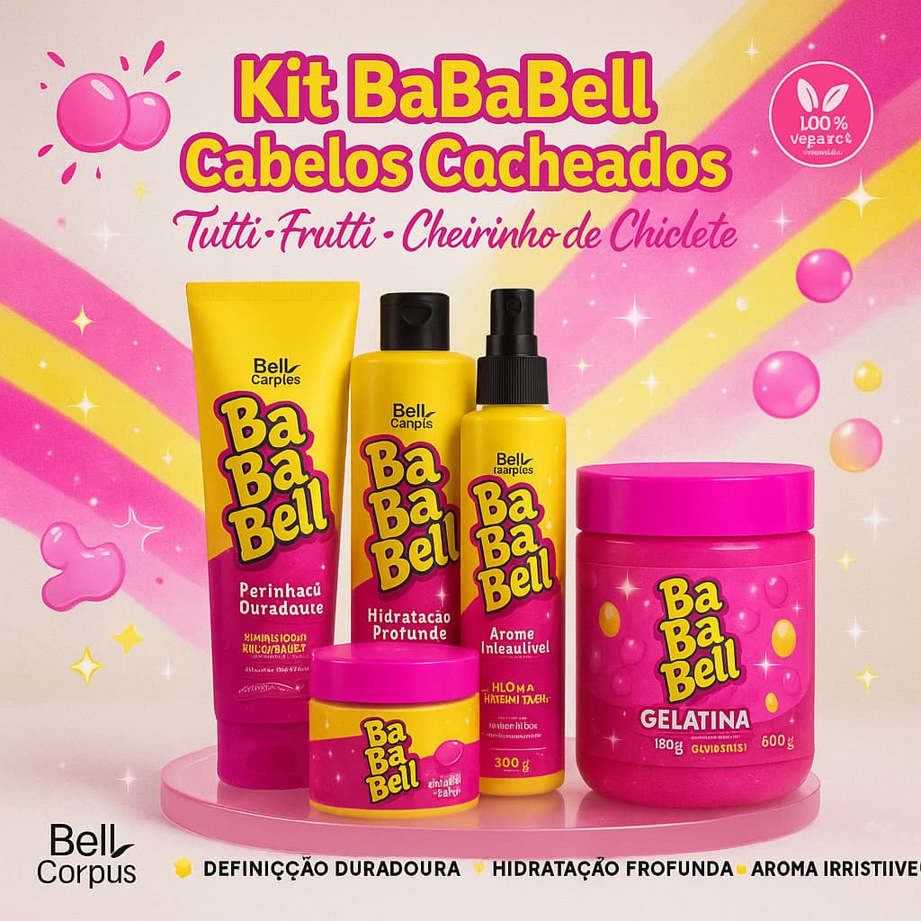 Kit Bababell Completo com 5 Itens – Cuidados Capilares para Cachos, Ondulados e Crespos