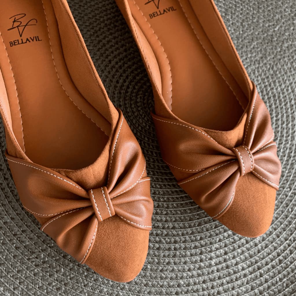 Sapatilha Feminina Confortável Bico Fino Sapatilha Camurça Marrom Terracota Veludo Laço Trançado Elegante