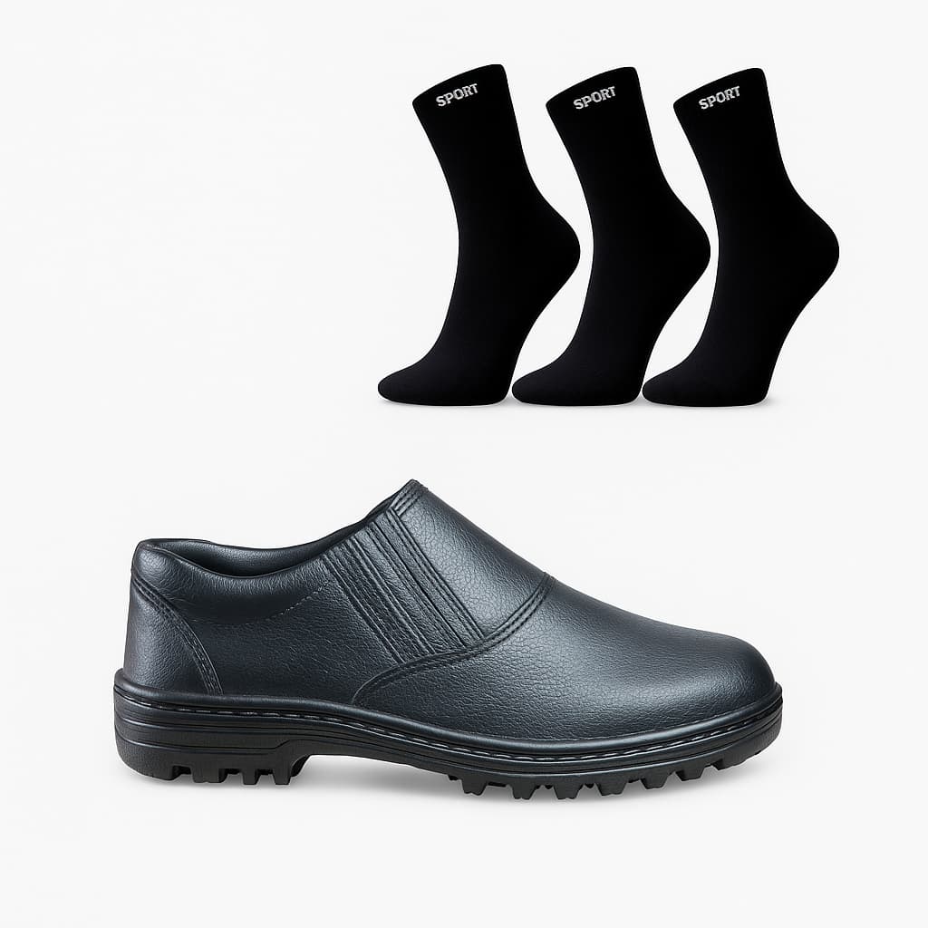 Sapatao Botina -Sapato Segurança CA Couro Legítimo (Confortável) + 3 pares de meias cano longo preta